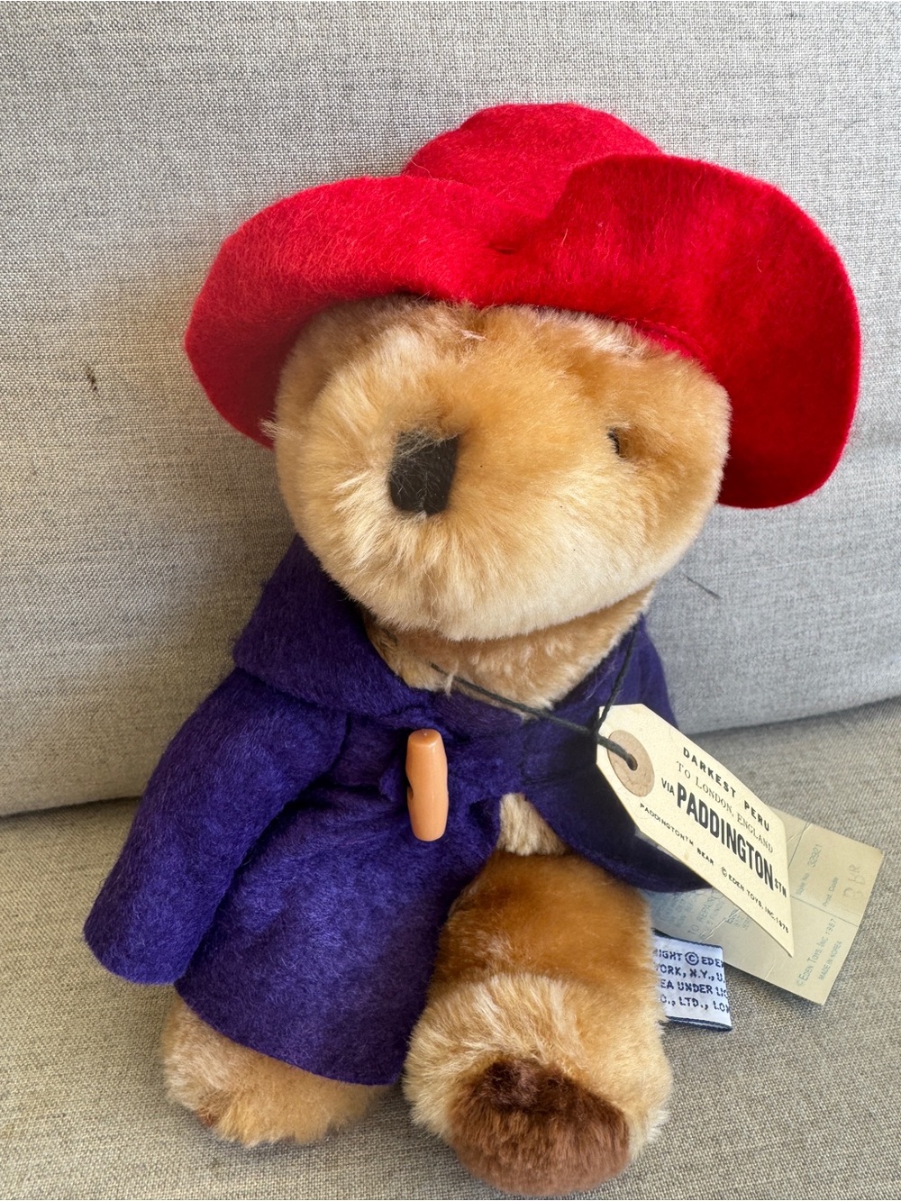 Paddington Bear Plush with Red Hat and Purple Coat